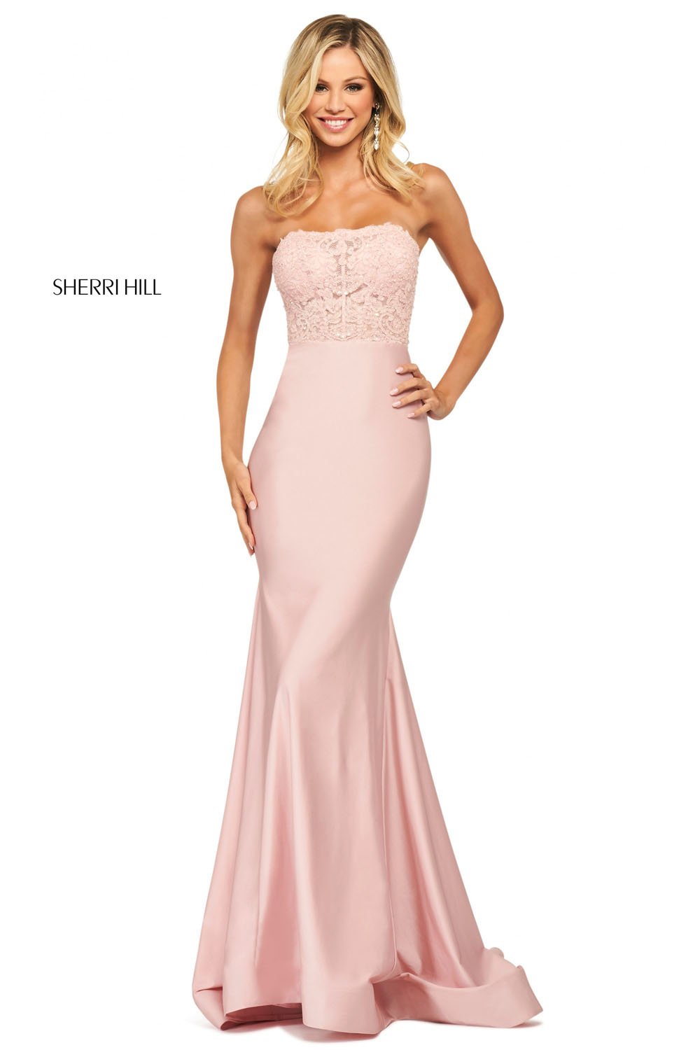 Sherri Hill 53751 dress images in these colors: Black, Red, Blush, Light Blue.