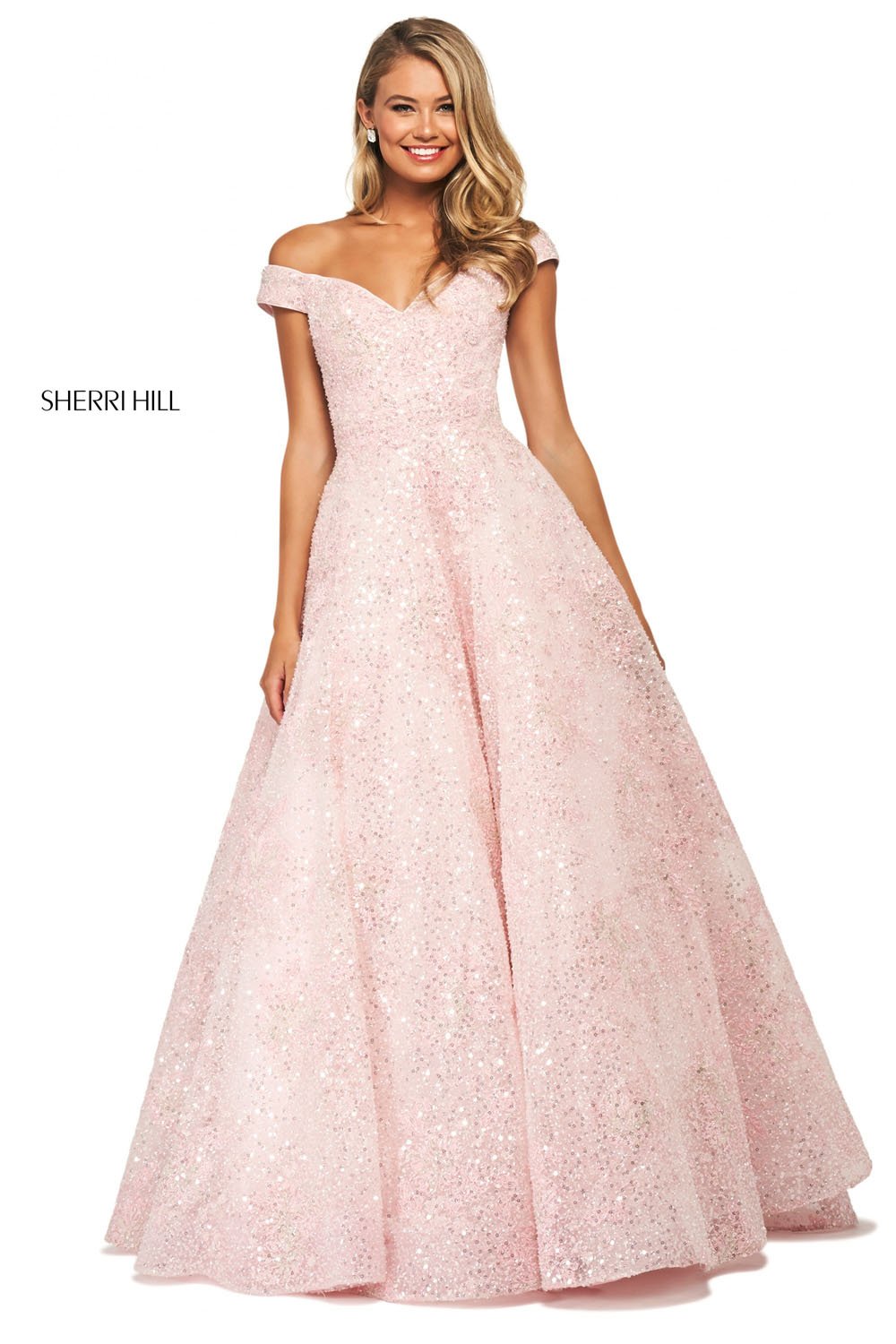 Sherri Hill 53758 dress images in these colors: Blush, Light Blue.