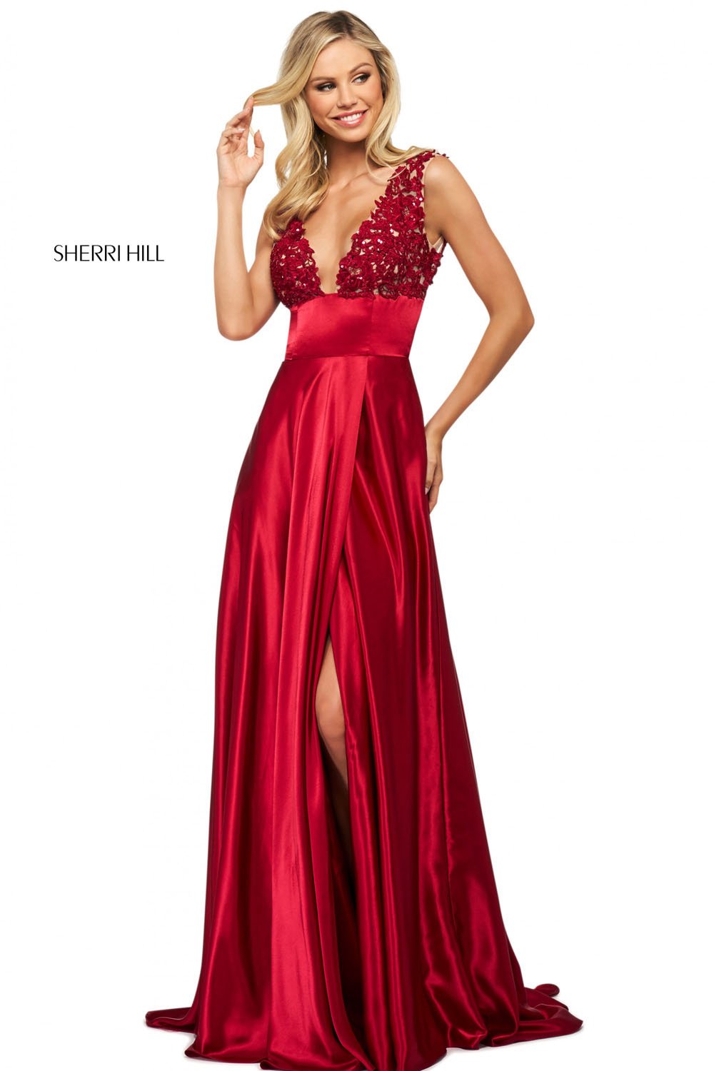 Sherri Hill 53764 dress images in these colors: Royal, Red, Blush, Ruby, Black, Navy.