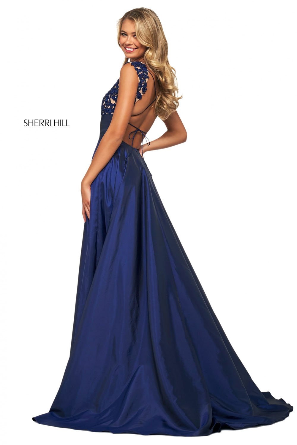 Sherri Hill 53767 dress images in these colors: Coral, Red, Aqua, Yellow, Pink, Navy.