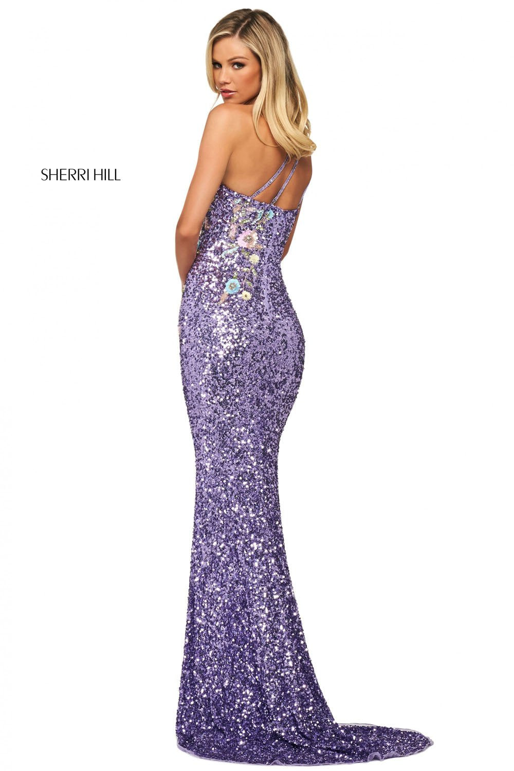 Sherri Hill 53791 dress images in these colors: Lilac Multi, Black Multi.