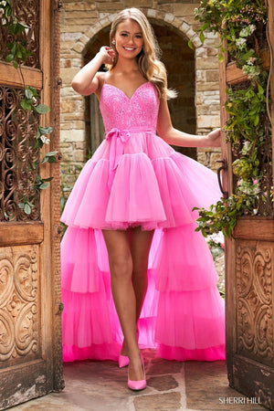 Sherri Hill 53820 dress images in these colors: Candy Pink, Black.