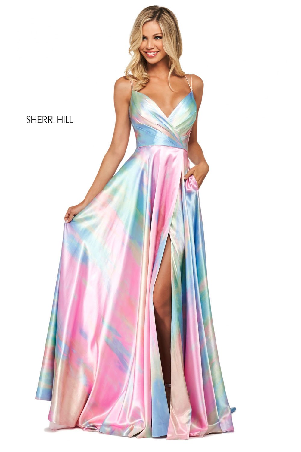tie dye prom dress Poly USA 8346 Long A-line Glitter Tie Dye Formal Dress