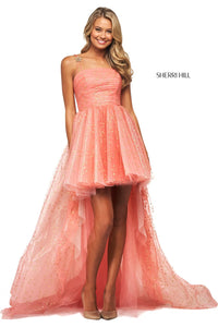 Sherri Hill 53825 dress images in these colors: Black Gold, Coral Gold, Light Blue Silver, Blush Gold, Ivory Gold.