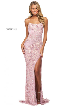 Sherri Hill 53828 dress images in these colors: Light Pink, Black Multi, Peri Br Pink Ivory, Navy Br Pink Ivory, Black Green.