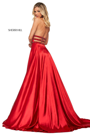 Sherri Hill 53833 dress images in these colors: Aqua, Emerald, Royal, Red, Jade, Rose.