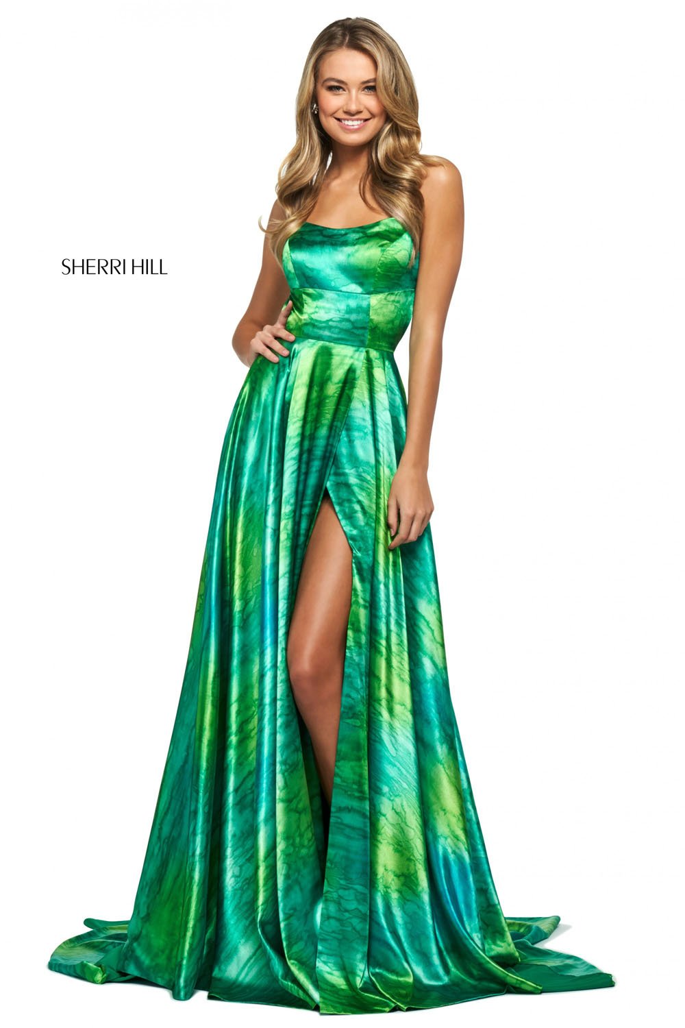 Sherri Hill 53888 dress images in these colors: Green Print.