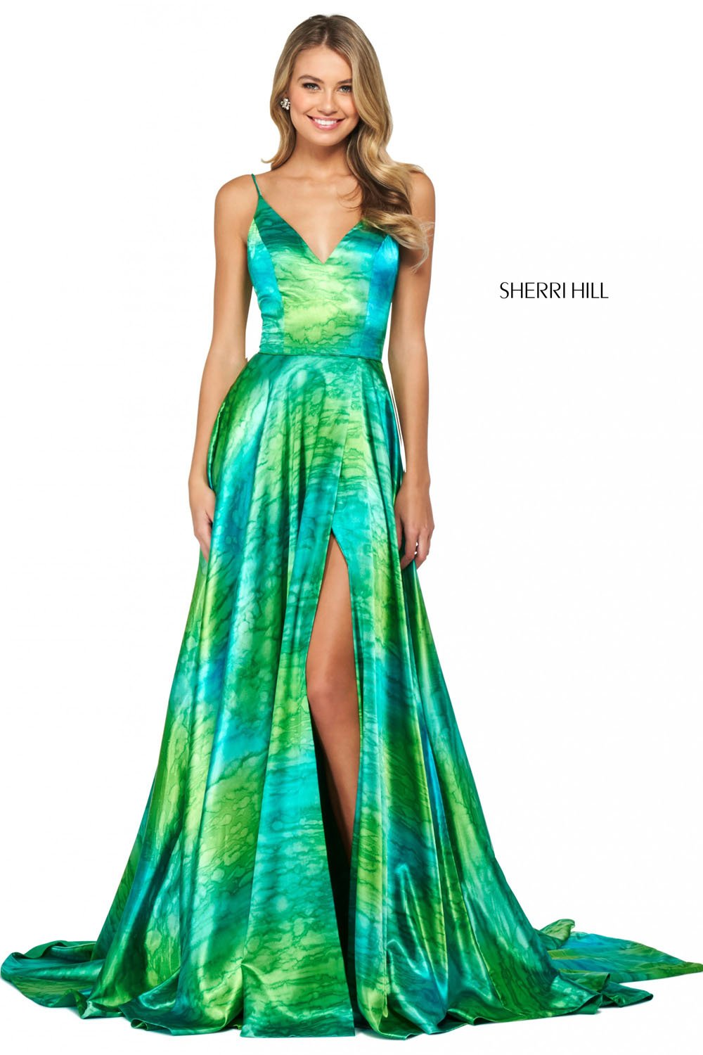 Sherri Hill 53889 dress images in these colors: Green Print.