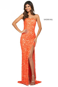 Sherri Hill 53891 dress images in these colors: Orange, Lilac, Silver, Gold, Red, Pink, Wine.