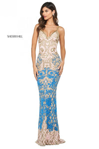 Sherri Hill 53895 dress images in these colors: Nude Pink Blue.
