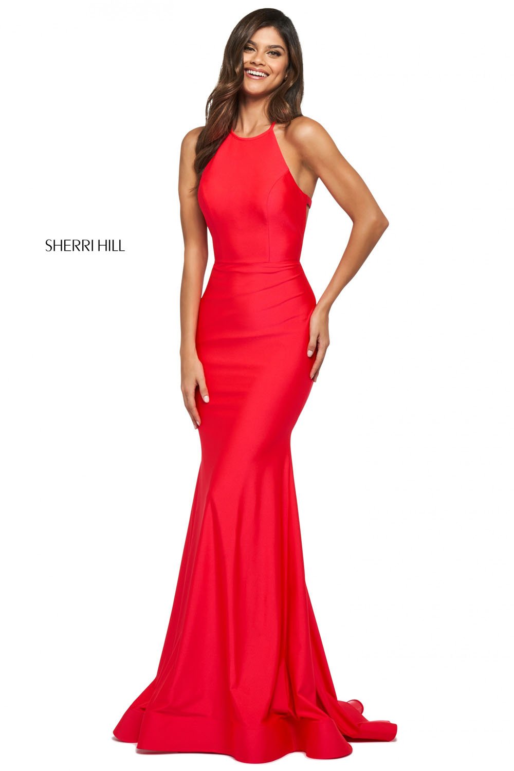 Sherri Hill 53907 dress images in these colors: Red, Dark Periwinkle, Royal, Emerald, Fuchsia, Dark Coral, Ruby, Navy, Black, Turquoise.