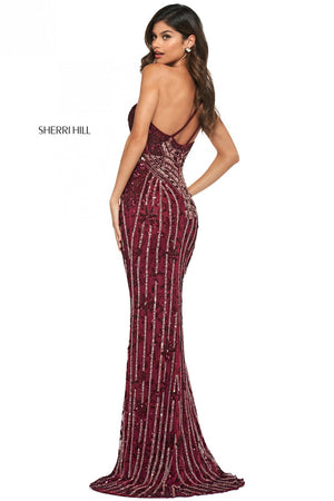 Sherri Hill 53913 dress images in these colors: Burgundy Blush, Gold Blush, Light Gold Light Blue, Teal Multi.