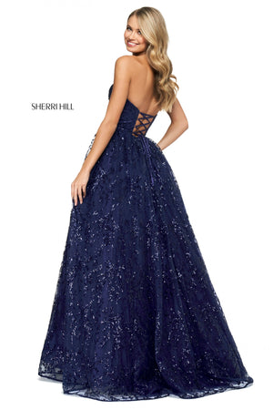 Sherri Hill 54045 dress images in these colors: Ivory, Navy, Light Blue.