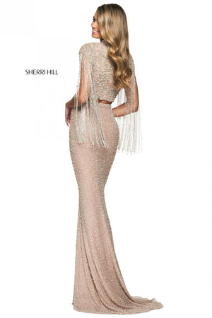 Sherri Hill 54057 dress images in these colors: Nude Silver.