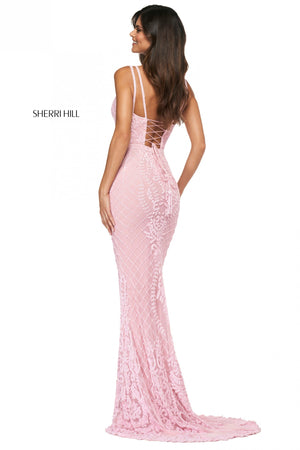 Sherri Hill 54116 dress images in these colors: Bright Pink, Light Pink, Nude Ivory, Periwinkle Ivory, Yellow.