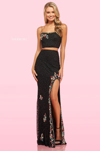 Sherri Hill 54138 dress images in these colors: Black Multi, Red, Gold, Ivory Silver.