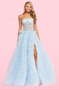 Sherri Hill 54189 dress images in these colors: Light Blue, Blush, Ivory, Red.