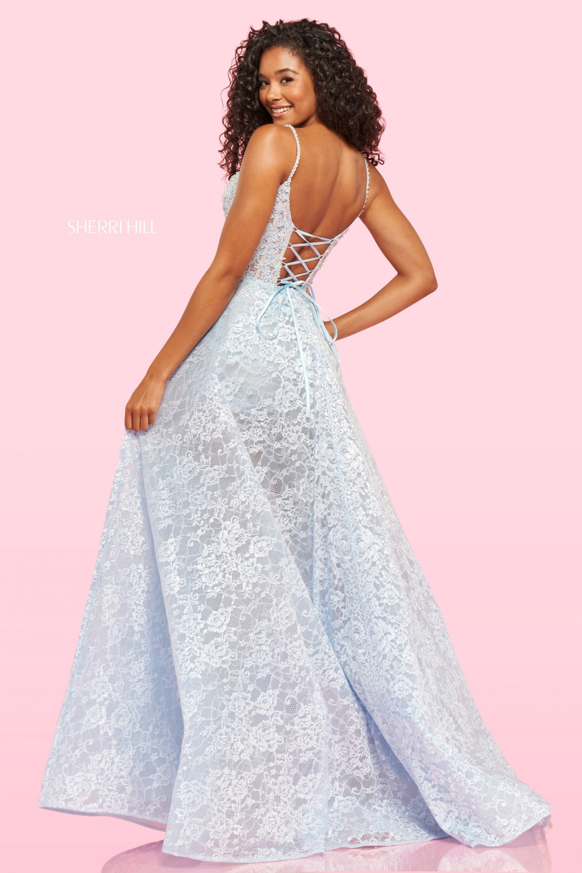Sherri Hill 54193 dress images in these colors: Ivory, Light Blue, Blush.