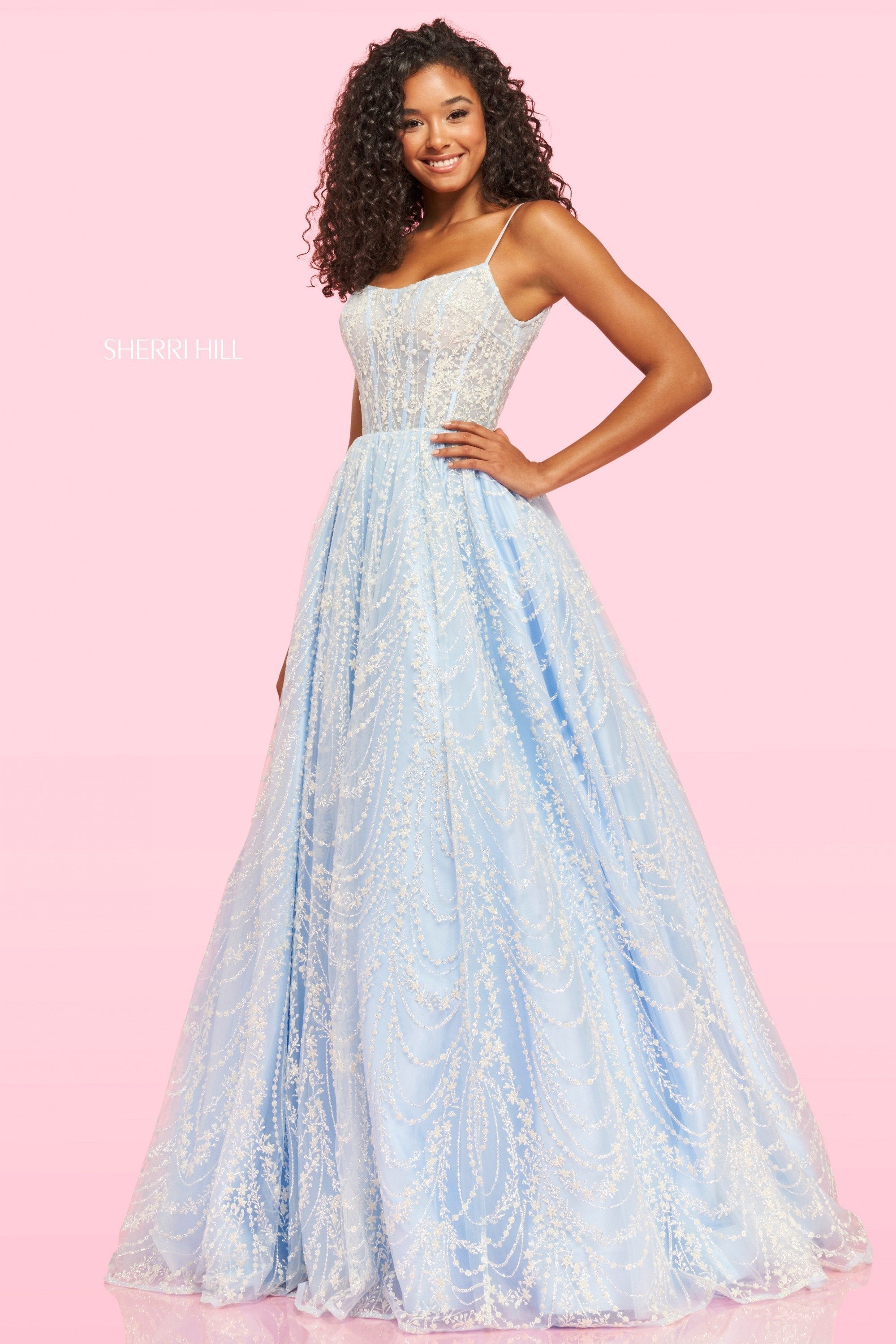 Sherri Hill 54209 dress images in these colors: Light Blue, Ivory.