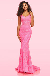 Sherri Hill 54267 dress images in these colors: Bright Pink, Lilac, Red, Black.