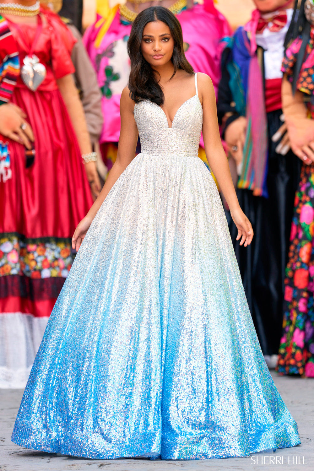 Sherri Hill 55471 Silver/Turquoise / 00 Sherri Hill 55471 Silver/Turquoise / 00