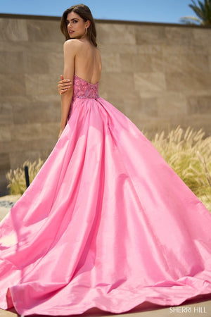 Sherri Hill 55638 prom dress images.  Sherri Hill 55638 is available in these colors: Candy Pink, Aqua, Black, Blush, Red, Ivory, Periwinkle, Jade.