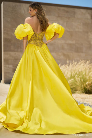 Sherri Hill 55641 prom dress images.  Sherri Hill 55641 is available in these colors: Aqua, Chartreuse, Blush, Peacock, Light Blue, Red, Candy Pink, Bright Yellow, Black, Fuchsia.