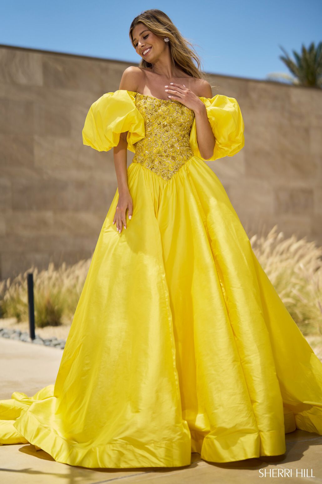 Strapless Yellow Home Coming Ball Gown Dress | RS6802-B