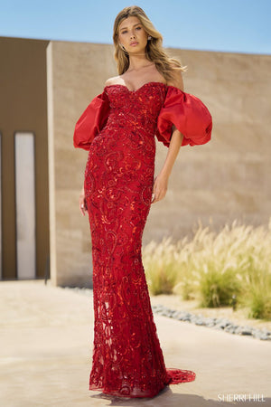 Sherri Hill 55646 prom dress images.  Sherri Hill 55646 is available in these colors: Red, Jade.