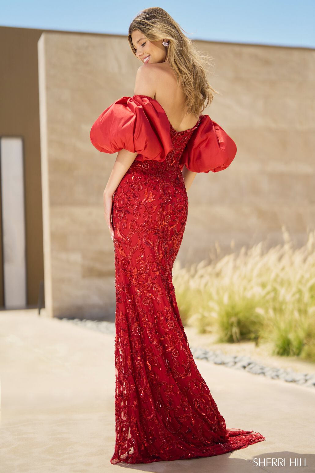 Sherri Hill 55646 prom dress images.  Sherri Hill 55646 is available in these colors: Red, Jade.