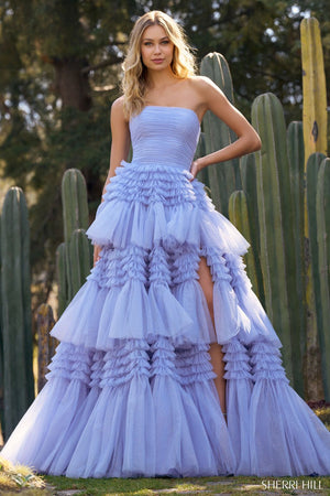 Sherri Hill 55677 prom dress images.  Sherri Hill 55677 is available in these colors: Light Champagne, Periwinkle, Navy, Light Blue, Red, Blush, Magenta, Ivory, Black.