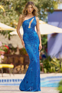 Sherri Hill 55692 formal dress images.  Sherri Hill 55692 is available in these colors: Nude Silver, Red, Peacock, Bright Yellow, Jade, Periwinkle.