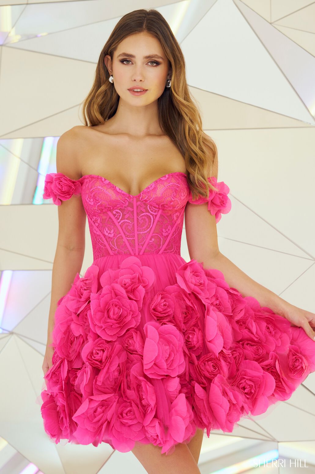 Sherri Hill 55717 formal dress images.  Sherri Hill 55717 is available in these colors: Ivory, Red, Black, Bright Pink.