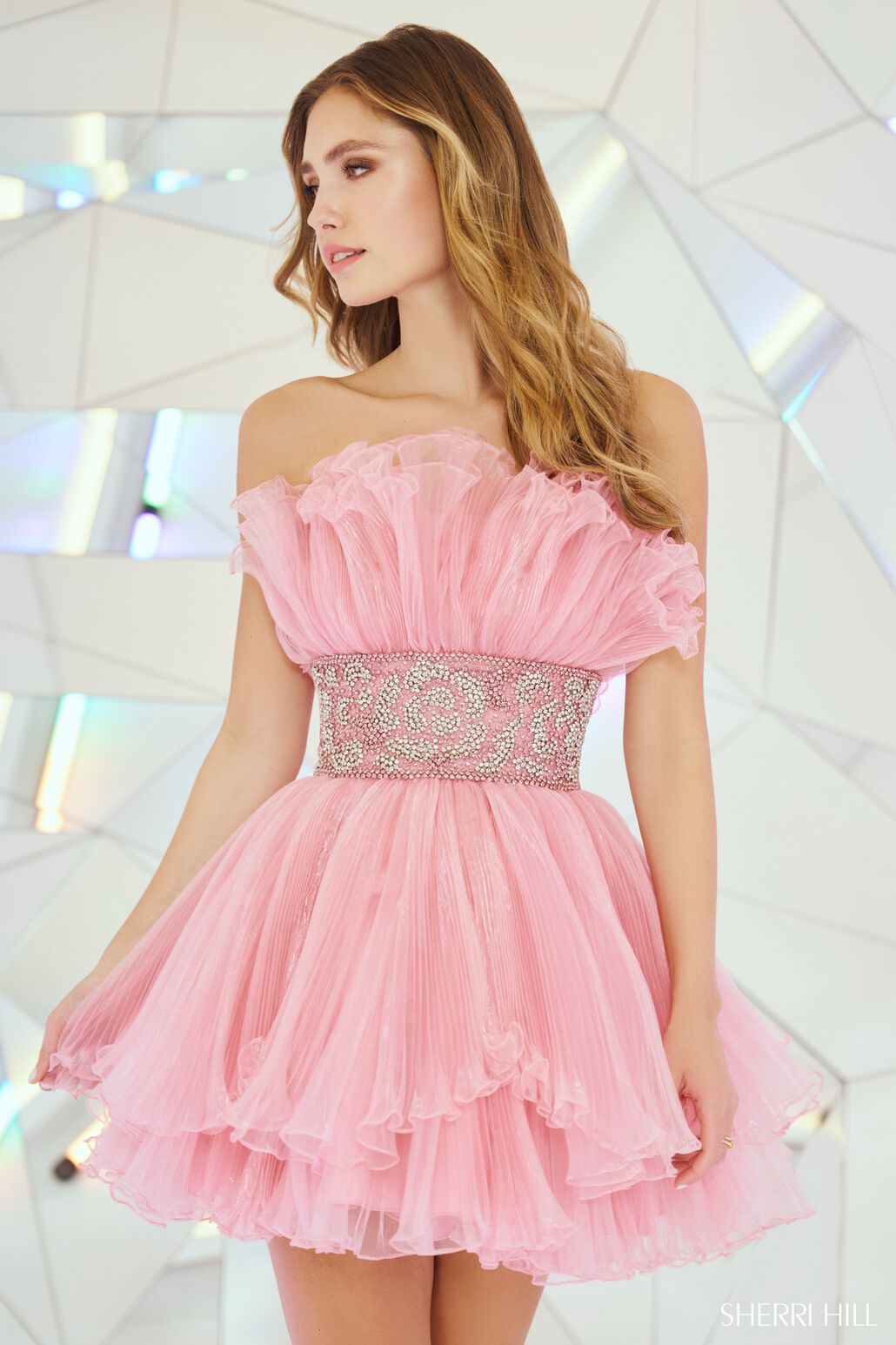 Sherri Hill 55723 prom dress images.  Sherri Hill 55723 is available in these colors: Rose.