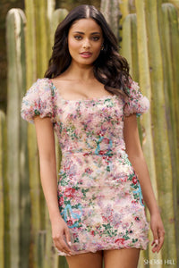 Sherri Hill 55739 formal dress images.  Sherri Hill 55739 is available in these colors: Blush Print.