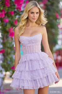 Sherri Hill 55824 formal dress images.  Sherri Hill 55824 is available in these colors: Light Blue, Ivory, Lilac, Bl Ush.