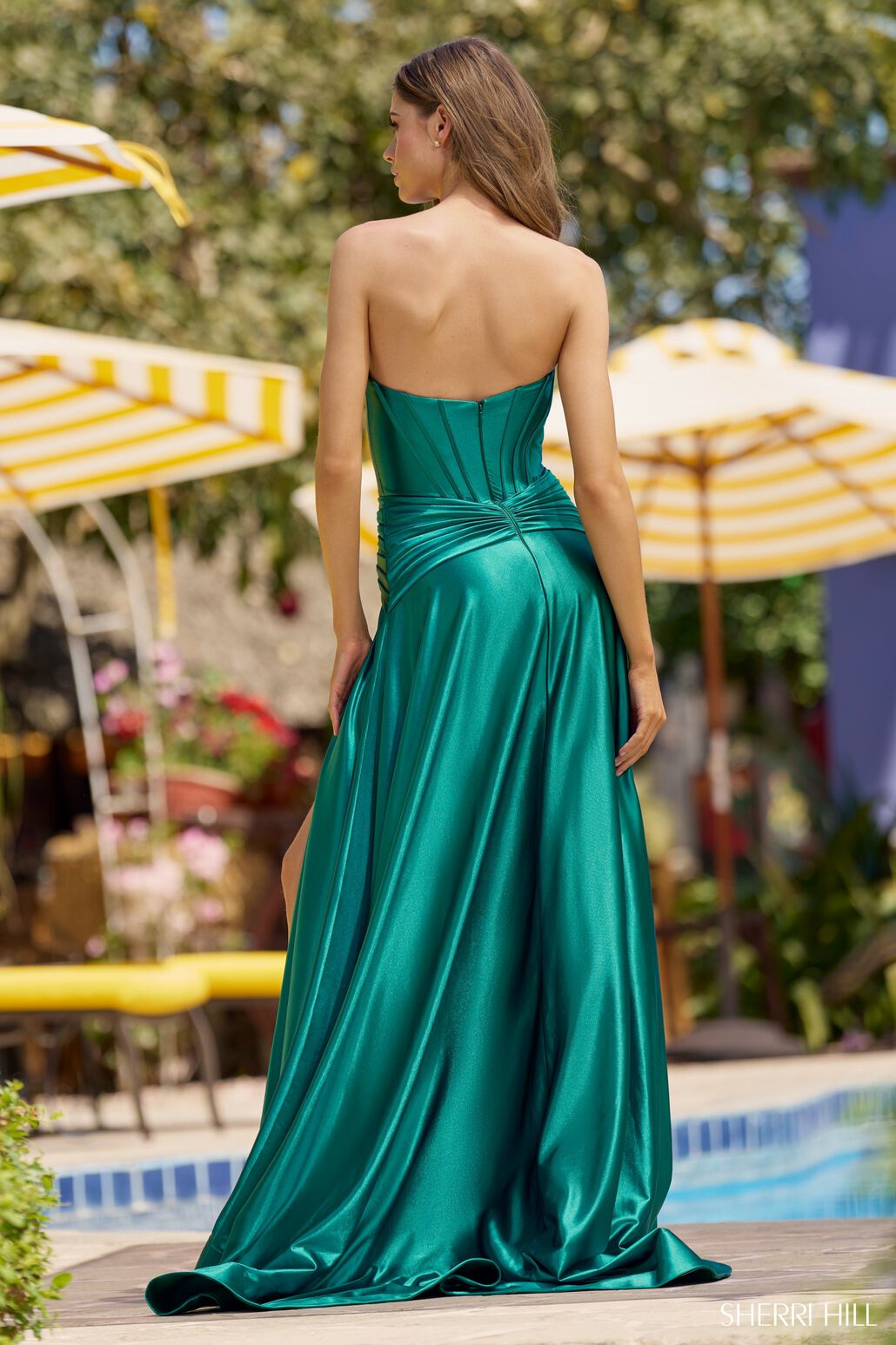 Sherri Hill 55887 prom dress images.  Sherri Hill 55887 is available in these colors: Emerald.
