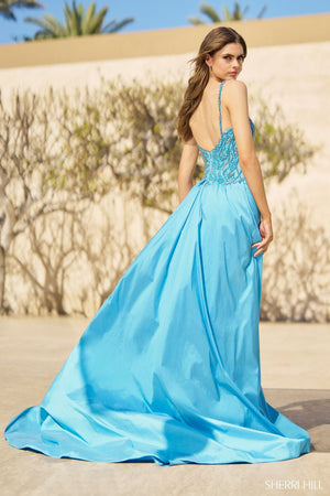 Sherri Hill 55935 prom dress images.  Sherri Hill 55935 is available in these colors: Turquoise.