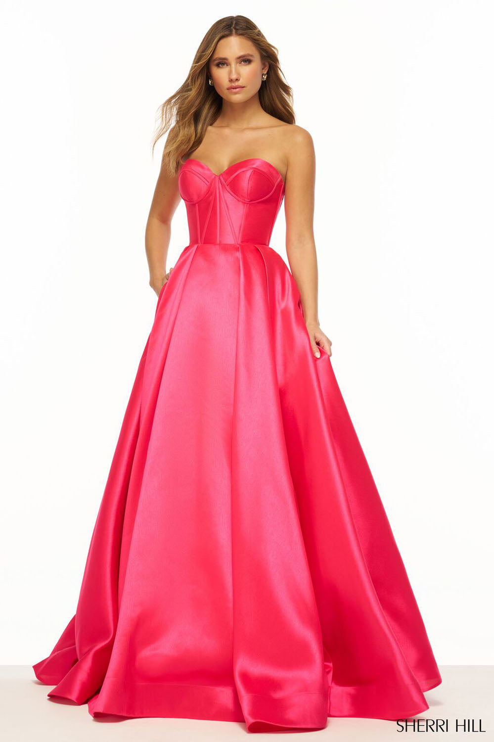 Sherri Hill 56133 prom dress images.  Sherri Hill 56133 is available in these colors: Red, Black, Emerald, Royal, Yellow, Ivory, Light Blue, Fuchsia, Lilac, Purple, Champagne, Blush.