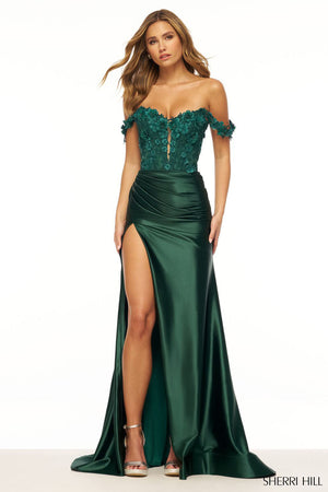 Sherri Hill 56176 prom dress images.  Sherri Hill 56176 is available in these colors: Ivory, Black, Red, Yellow, Emerald.