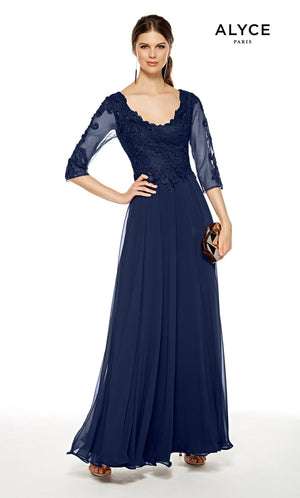 Alyce Paris 27385 dress images in these colors: Black Cherry, Navy, Champagne.