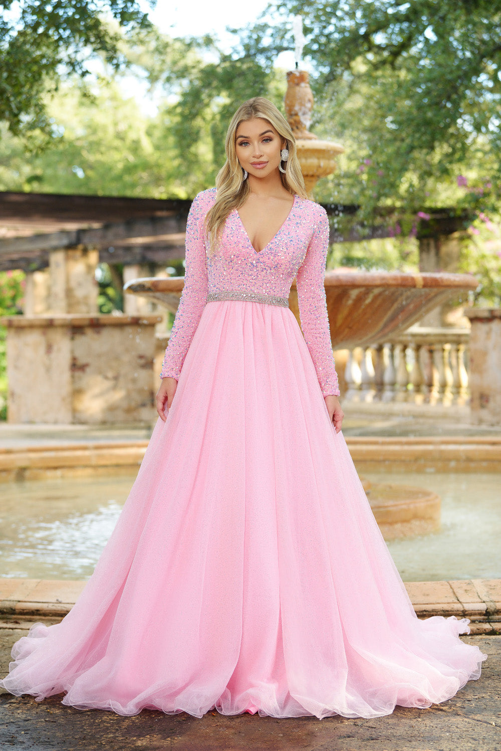 Ava Presley 38332 prom dress images. Style 38332 by Ava Presley is available in these colors: Iridescent Light Blue, Iridescent Pink, Iridescent White, Red.