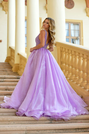 Ava Presley 38342 prom dresses images. Style 38342 by Ava Presley is available in these colors: Lilac, White, Ice Blue, Periwinkle.