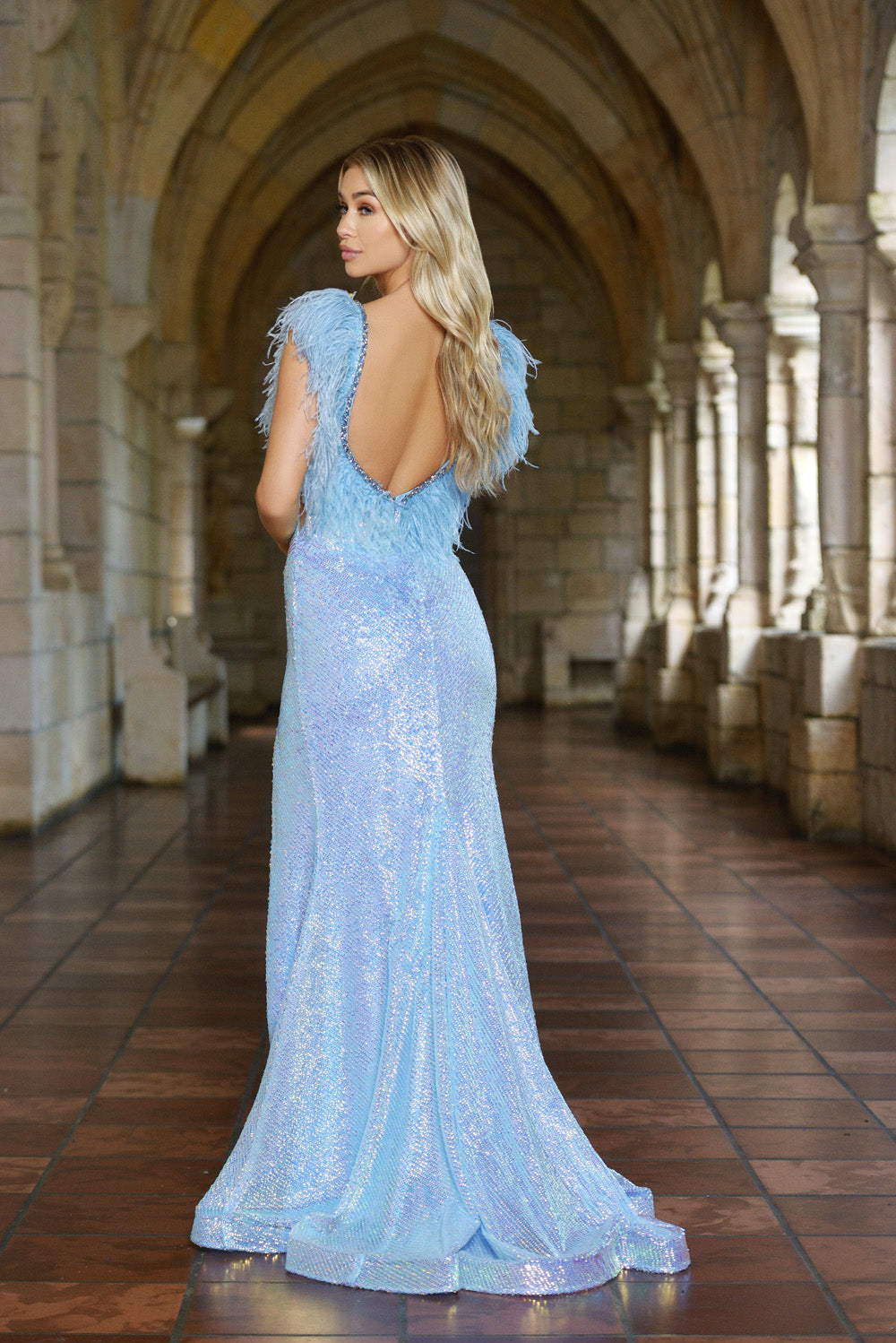 Ava Presley 38896 prom dress images. Style 38896 by Ava Presley is available in these colors: Powder Blue, Iridescent Purple, Iridescent White, Red, Black.
