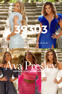 Ava Presley 39303 prom dress images.  Ava Presley 39303 is available in these colors: Iridescent Light Blue, Iridescent White.