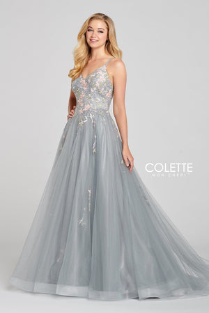 Colette CL12138 dress images in these colors: Platinum Multi, Pink Multi, Ivory Multi.