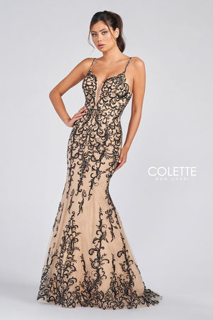 Colette CL12220 Black Champagne prom dresses.  Black Champagne prom dresses image by Colette.