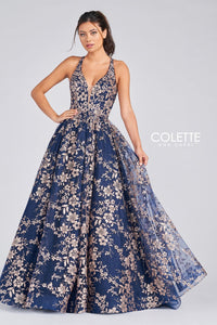 Colette CL12223 Navy Blue Gold prom dresses.  Navy Blue Gold prom dresses image by Colette.