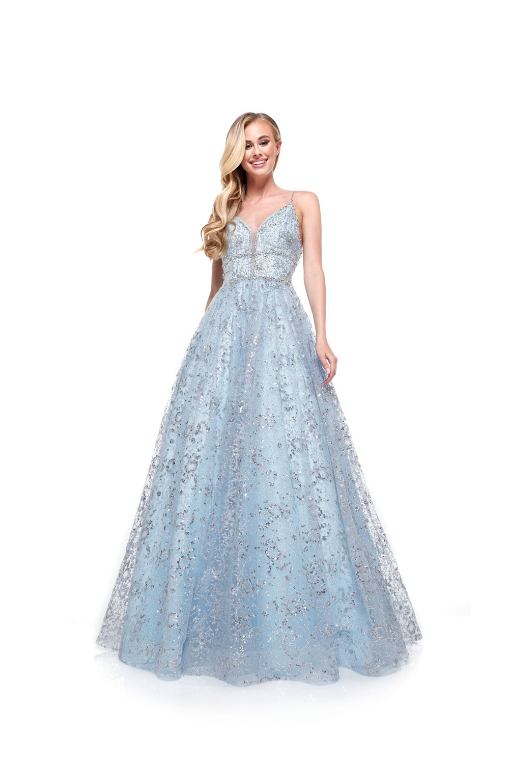 Colors Dress 2288 prom dress images.  Colors Dress 2288 is available in these colors: Light Blue, Bubble Gum, Hot Coral, Lime, Rose Gold, Silver.