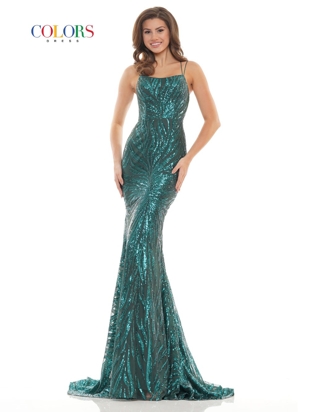 Colors Dress 2743 prom dress images.  Colors Dress 2743 is available in these colors: Deep Green, Off White, Red.